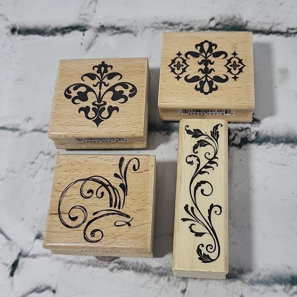 Hampton‎ Art Rubber Stamps Lot Of 4 Ornate Damask Fleur De Lis Flourish Accents